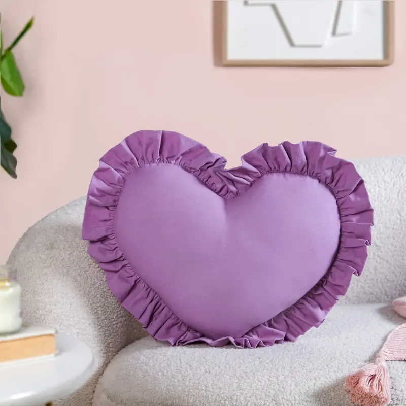 Purple Frilled Heart Cotton Cushion – 43X38 Cm Artisan-Style Pillow Cover 1