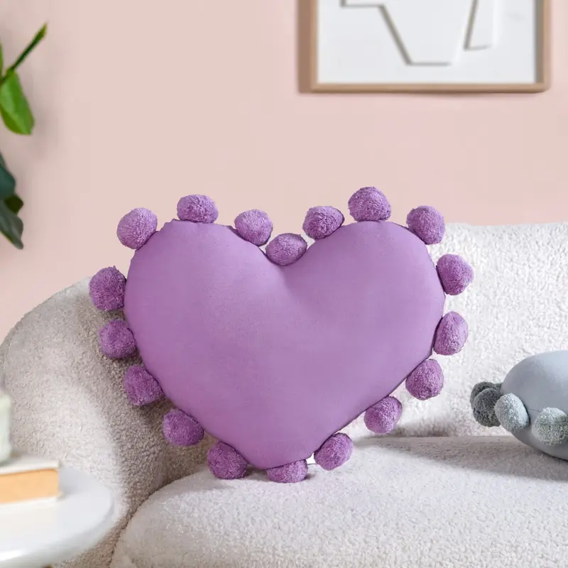 Purple Pom-Pom Heart Decorative Pillow – 40X35 Cm Stylish Lounge Cushion 1