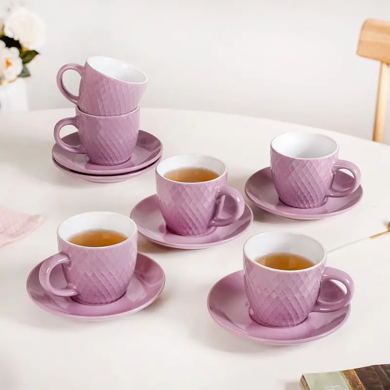 Purple Tara Tea Cup And Saucer Set – 6 Pcs, 225Ml 1