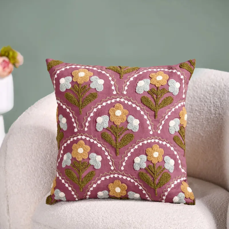Purple Tufted Blossoms Art Deco Cushion Cover – 40X40Cm Textured Throw Pillow 1