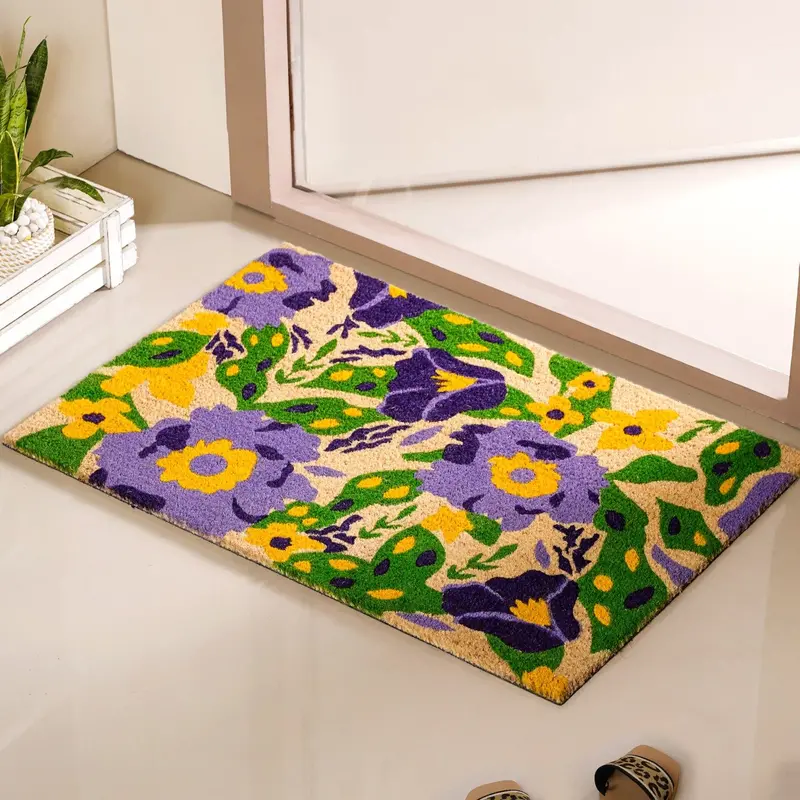 Purple Wildflower Field Coir Doormat – 36X24 Inches 1