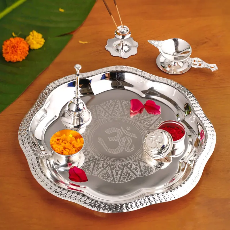 Pushpanjali Pooja Thali Set – 6-Piece Offering Tray Collection 1