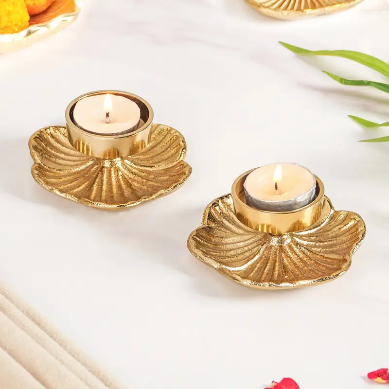 Radiant Bloom Aluminum Tealight Holders – Festive Gift Packaging (Set Of 2) 1