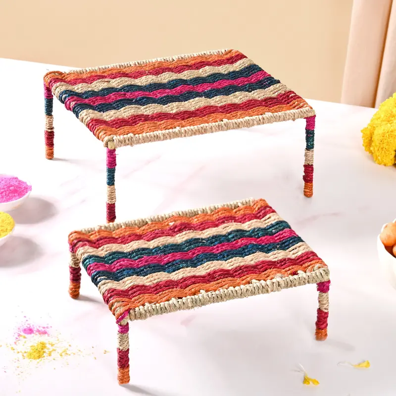 Rainbow-Colored Sabai Char Pai Risers – Dual-Piece Decorative Set 1