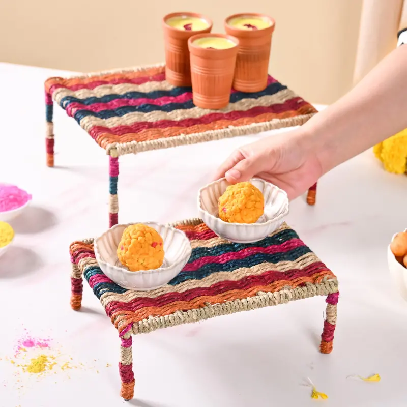 Rainbow-Colored Sabai Char Pai Risers – Dual-Piece Decorative Set 2
