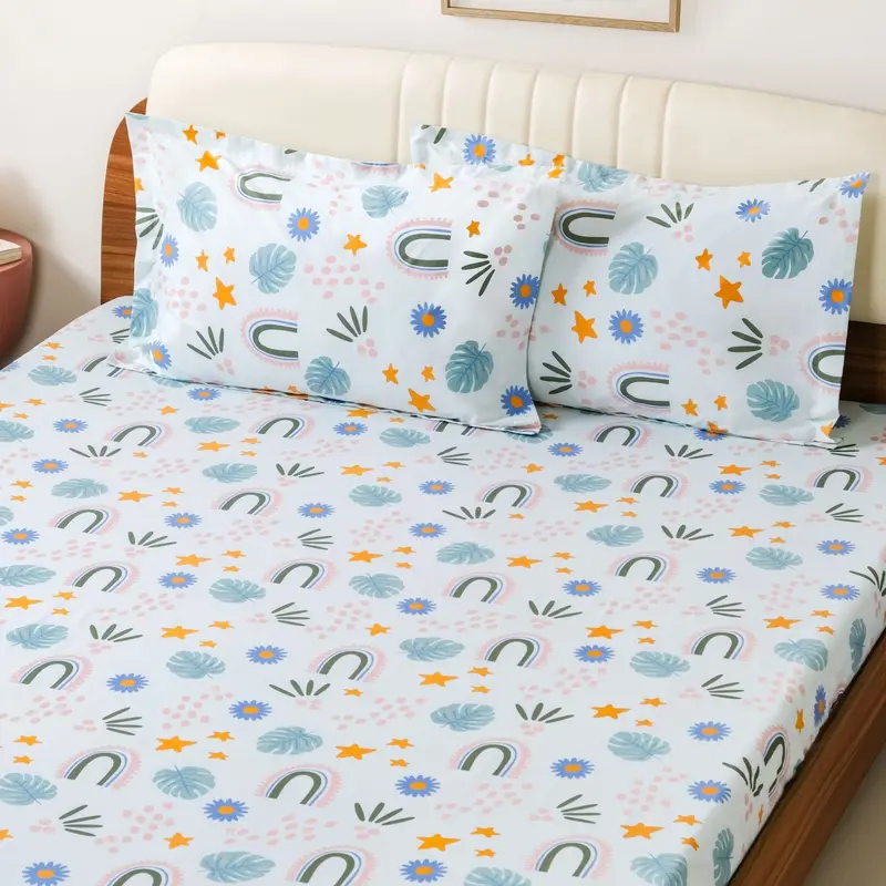 Rainbow Meadow 100% Cotton Queen Bed Sheet Set – 254 X 229 Cm 1