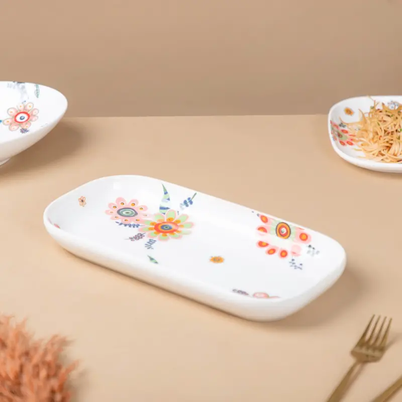 Rectangle-Shaped Floral Ceramic Plate 1
