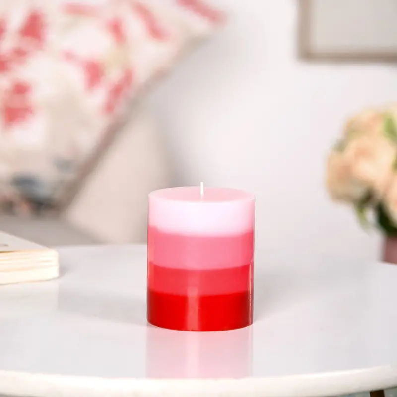 Red And Pink Layered Pillar Candle Set 1