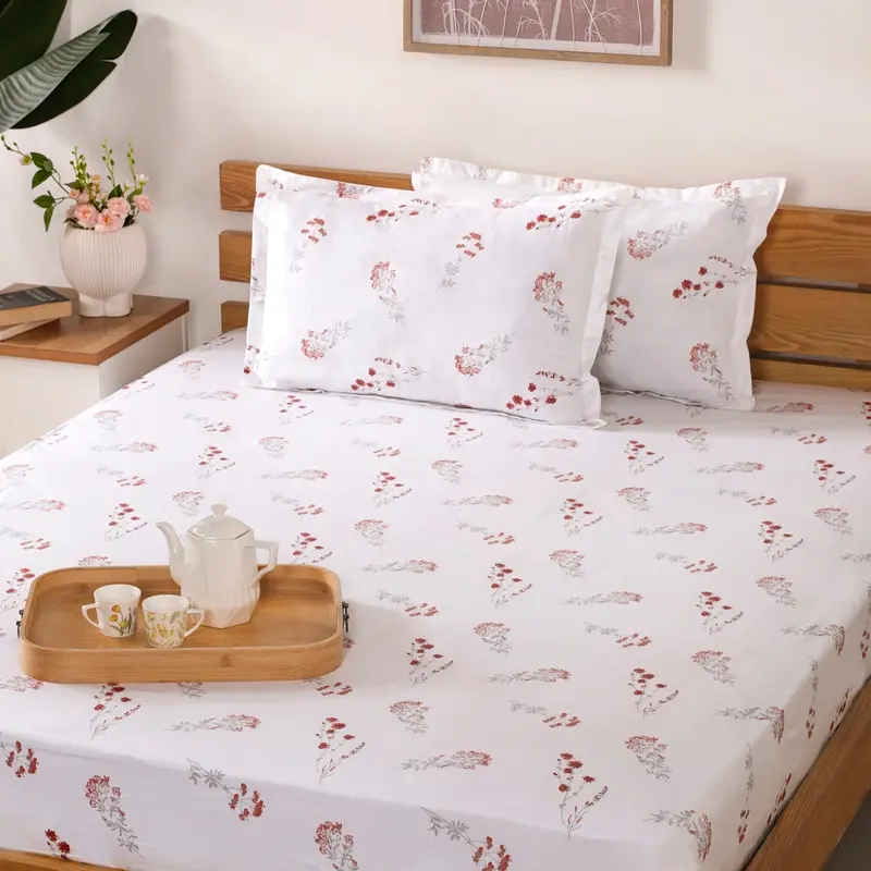 Red Chrysanthemum King Size Bedding Set – 180 Thread Count Soft Pure Cotton (275X275 Cm) 1