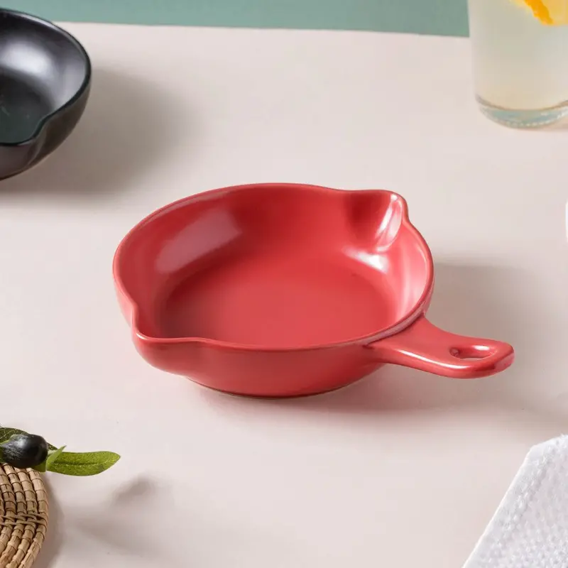 Red Glazed Ceramic Dish With Comfort Grip Handle 1