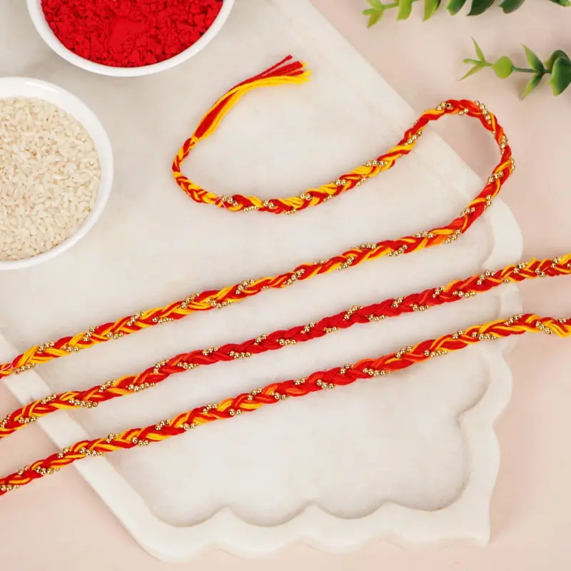 Red & Gold Braided Rakhi Trio Set 1