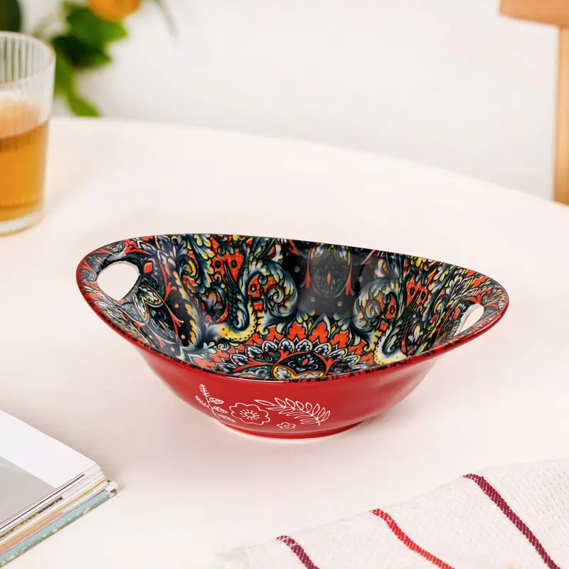 Red Mystic Mandala Ceramic Long Dish (400Ml) 1