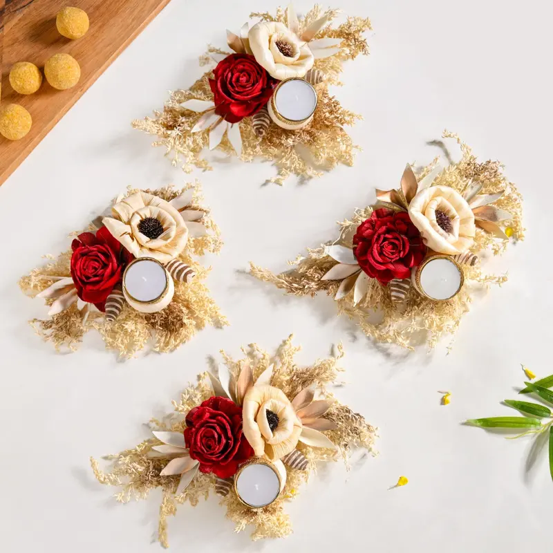 Red Organic Tealight Candle Holders – Set Of 4 1
