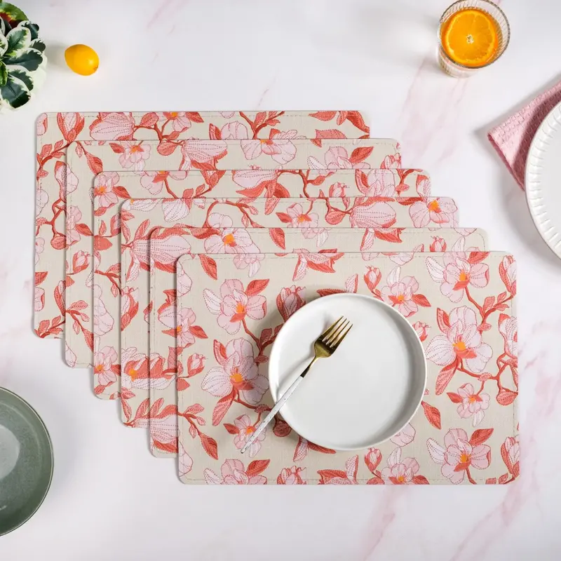 Red Poppy Print Rectangular Placemats – Set Of 6 1