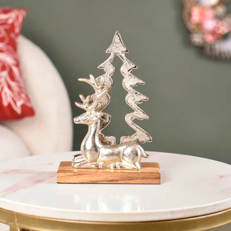 Reindeer & Noel Tree Metal Holiday Ornament 1