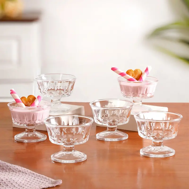 Retro Floral Dessert Glasses – Set Of 6, 120Ml Decorative Treat Bowls 1
