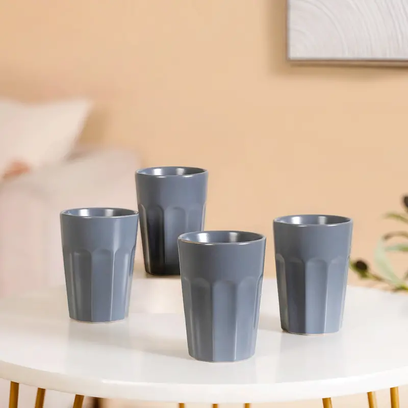 Retro Fluted 200Ml Tumblers – Soft Grey Set Of Four 1