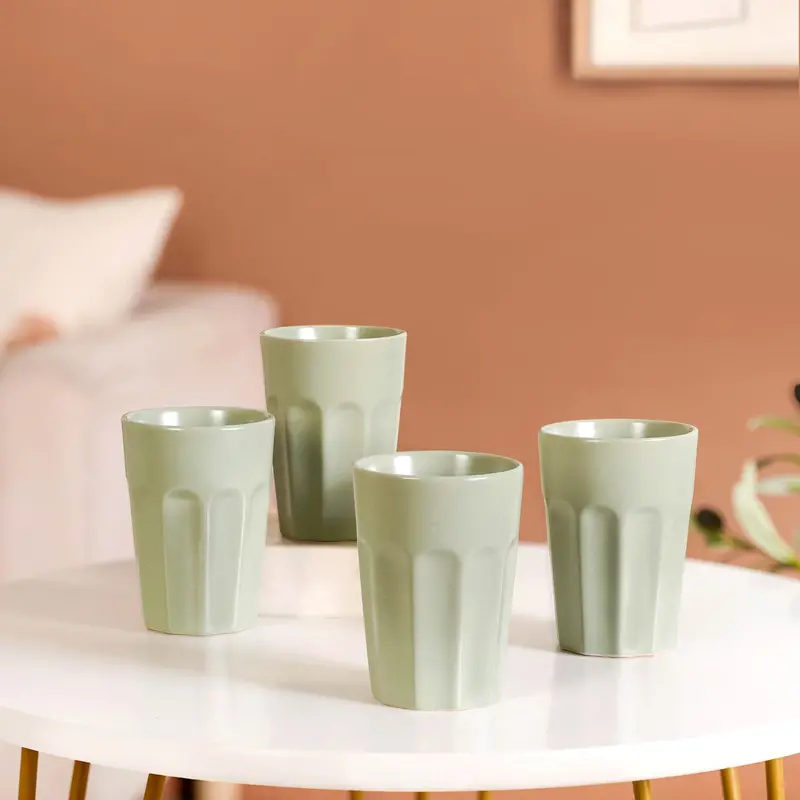 Retro Fluted Mini Tumblers – Sage Green Set Of Four (200Ml Each) 1