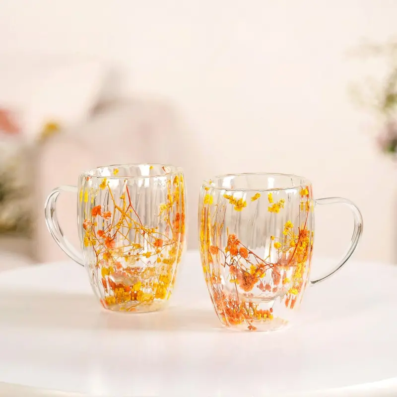 Ribbed Spring Bloom Double-Walled Ceramic Mug Set (2 Pcs, 350Ml) 1