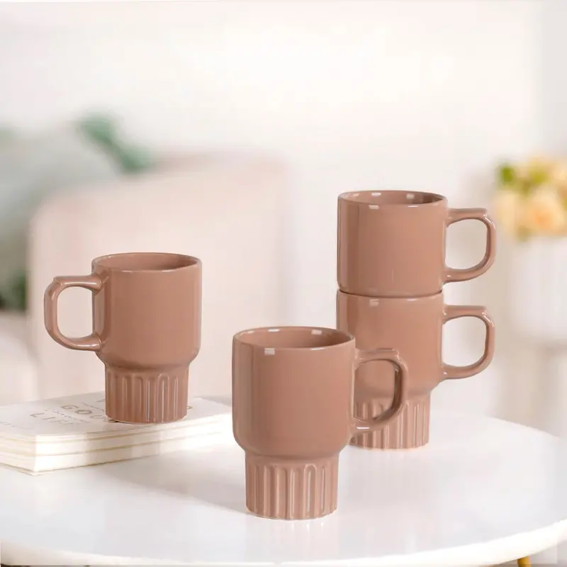 Ribelle Dusty Pink Stackable Ceramic Mugs – Set Of 4, 270Ml 1