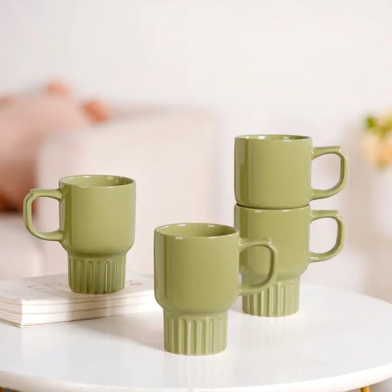 Ribelle Olive Green Stackable Ceramic Mugs – 4 X 270Ml 1