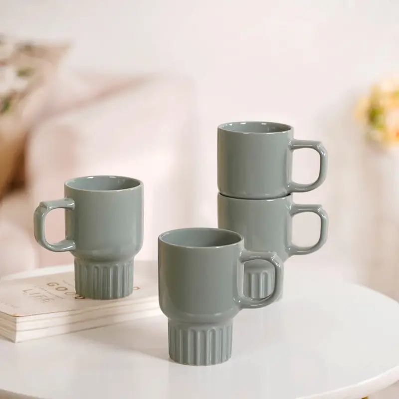 Ribelle Sage Green Stackable Ceramic Mugs (4 Pcs, 270Ml) 1