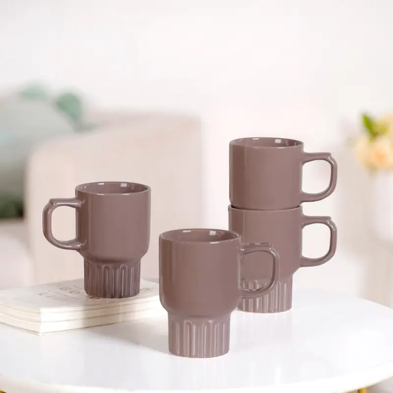 Ribelle Taupe Stackable Ceramic Mug Set – 4-Piece, 270Ml 1