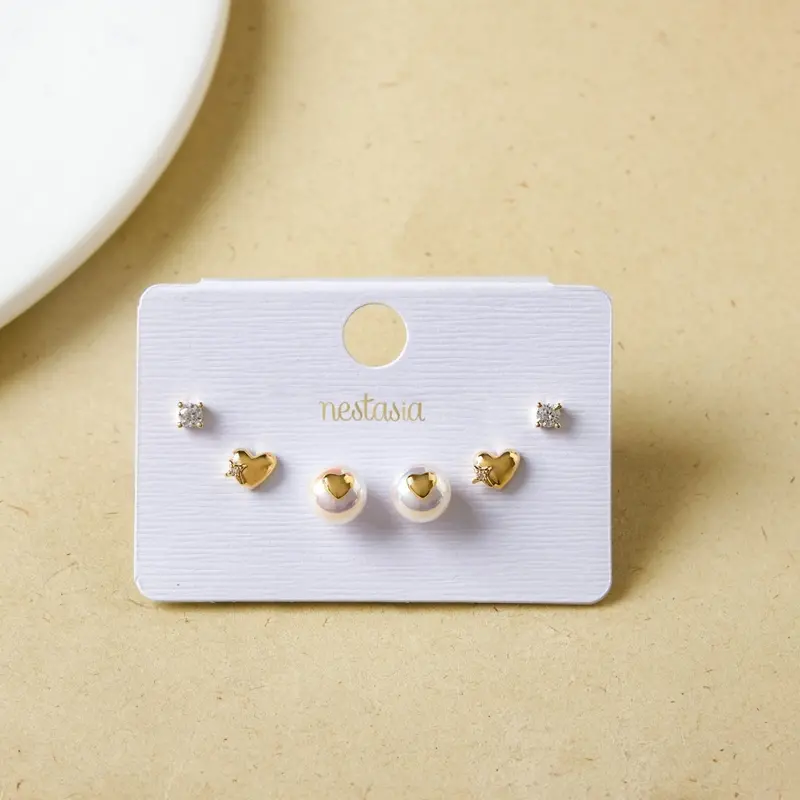 Romantic Gold Love Sparkle Stud Earrings – Set Of 3 1