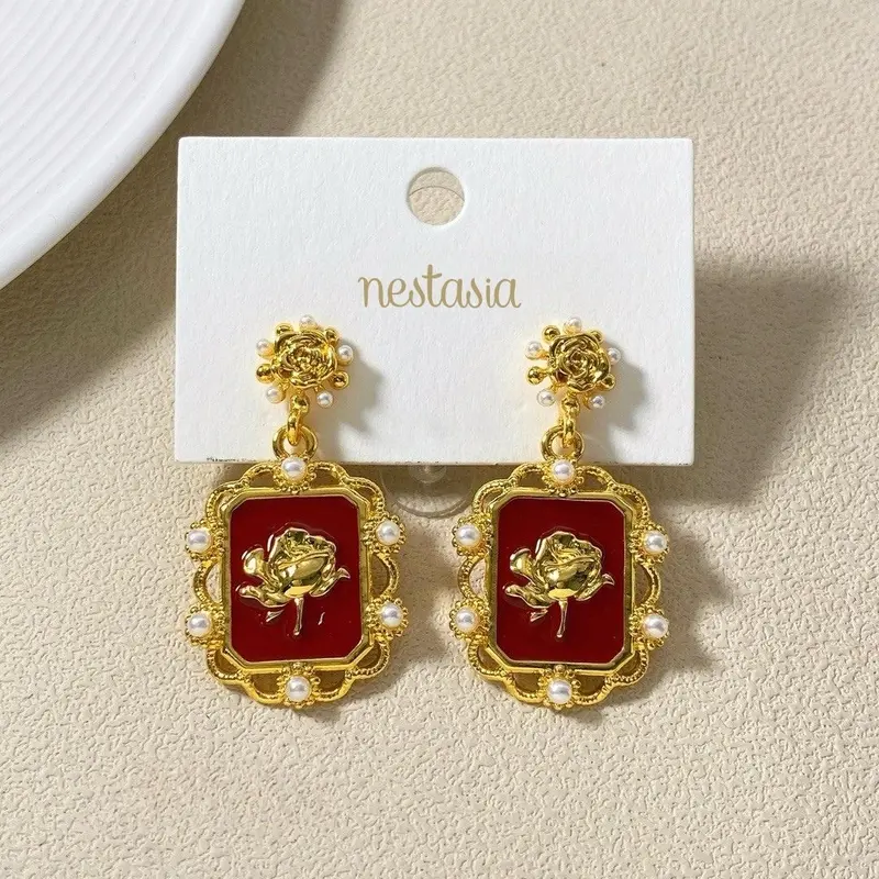 Romantic Gold Rose Dangle Earrings 1
