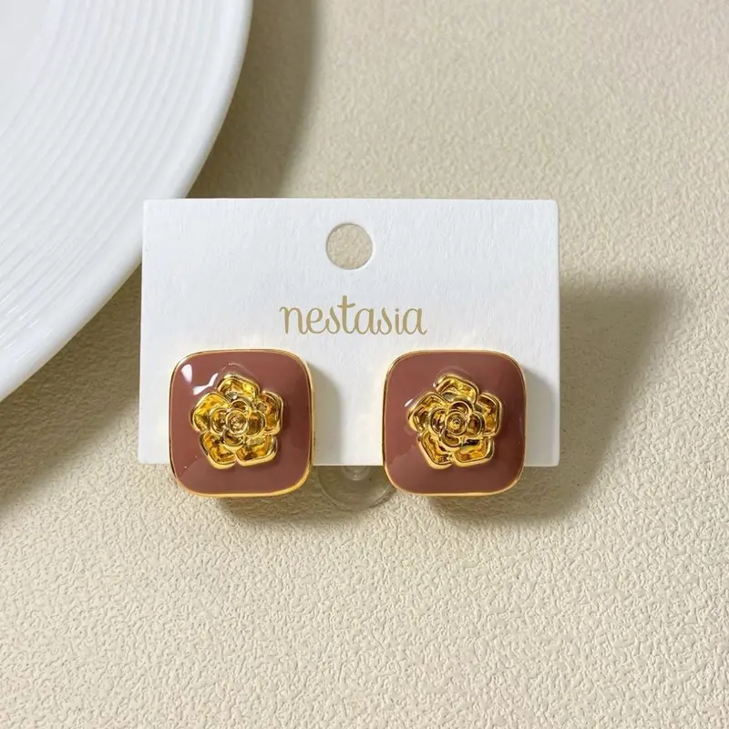 Rose-Embossed Minimalist Stud Earrings 1