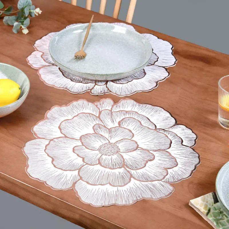 Rose Gold & Crisp White Fleur Placemat Set – 6-Piece Elegant Dining Collection 1