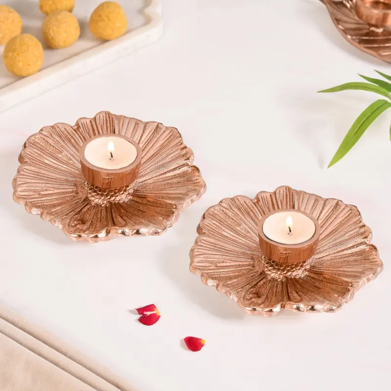 Rose Gold-Finished Tealight Candle Holders – Festive Gift Box (Set Of 2) 1