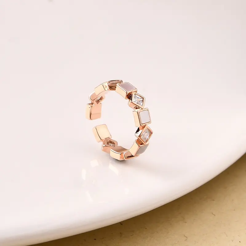 Rose Gold Square Ring With Sparkling Accents 1