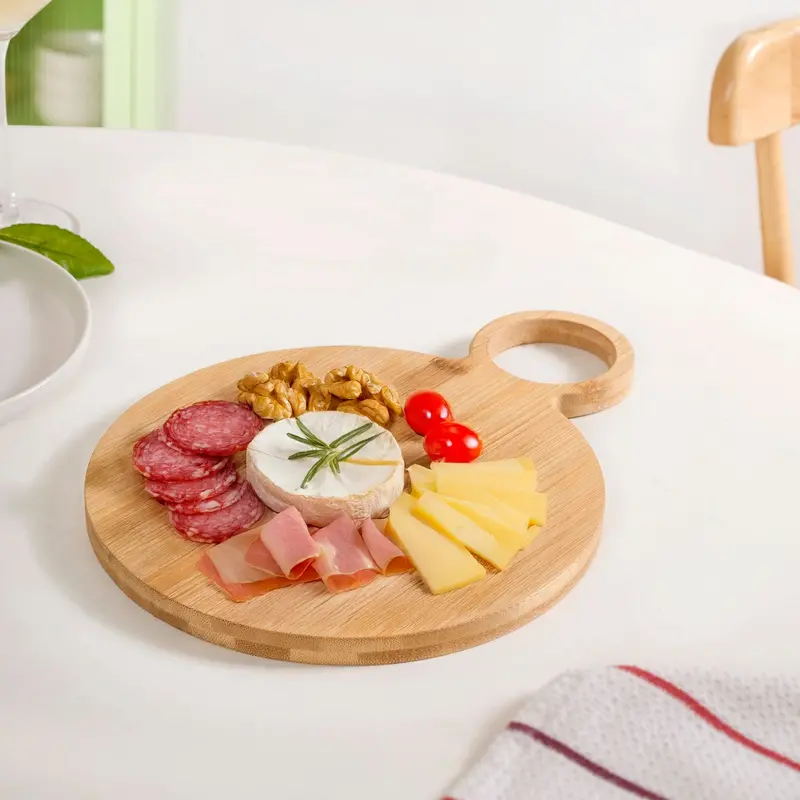 Round 12" Bamboo Serving Platter With Integrated Handle 1