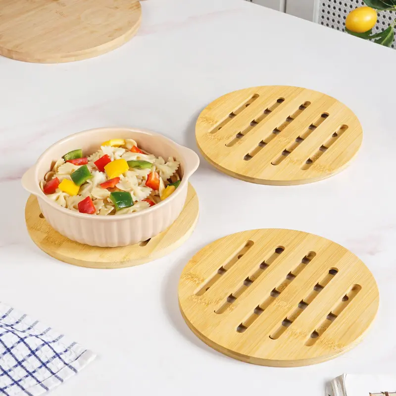 Round Bamboo Trivet Set – 3-Piece Natural Heat Protection Collection 1