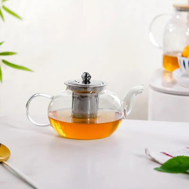 Round Transparent Glass Teapot – 800Ml Strainer Tea Pot With Clean Lines 1