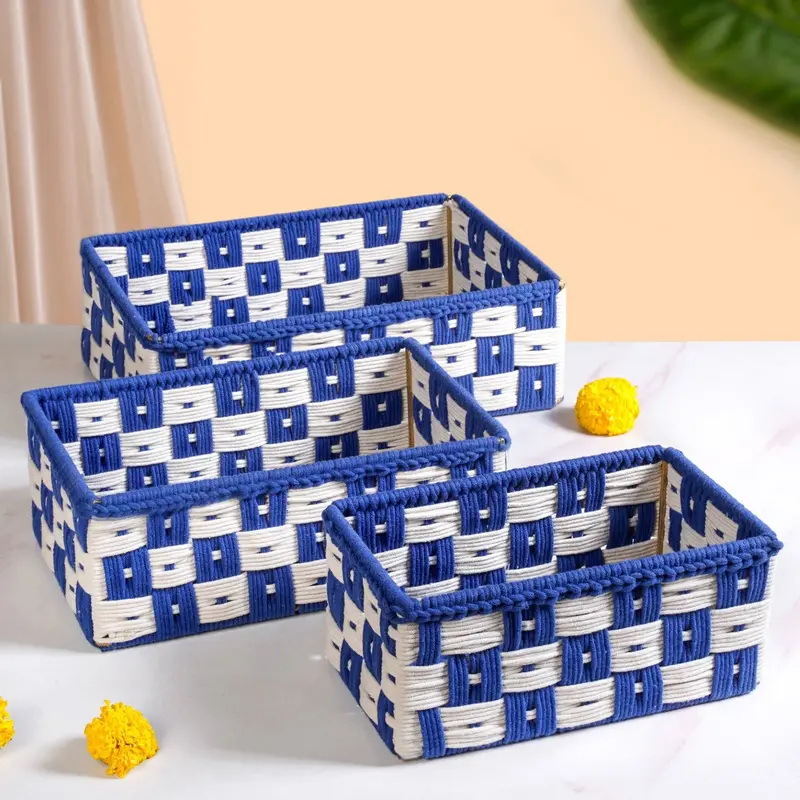 Royal Blue Multipurpose Storage Basket Set – 3-Piece Handwoven Organizing Collection 1