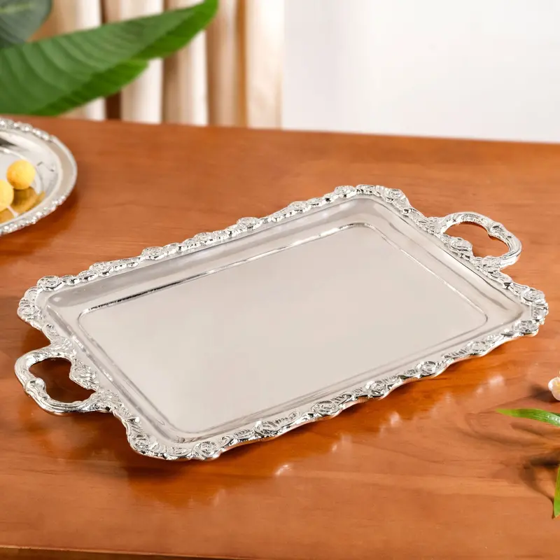 Royalcore Metal Decorative Tray With Dual Leather Handles 1