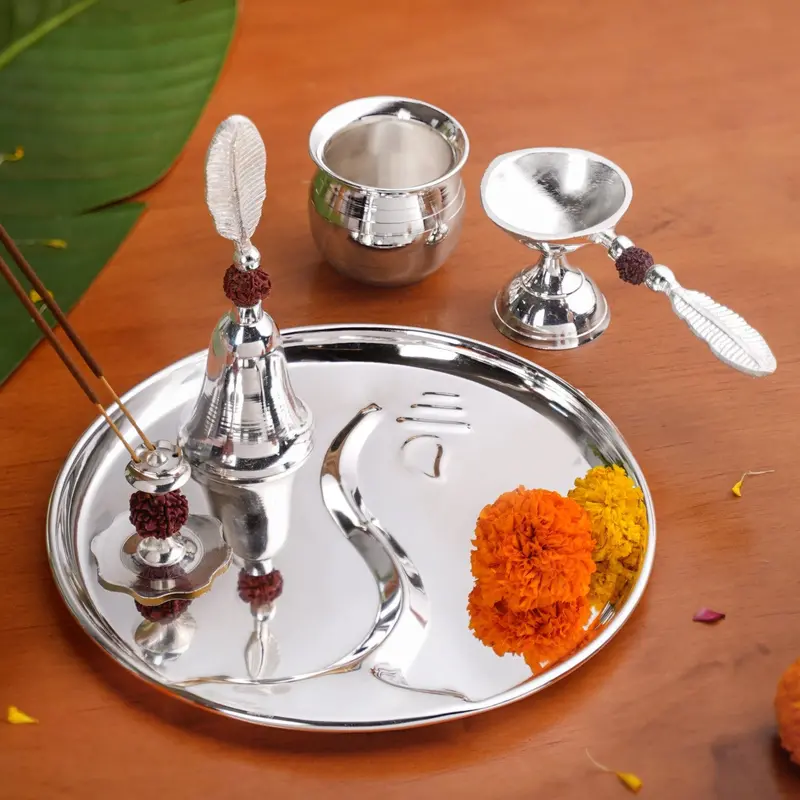 Rudraksh & Ganesha Pooja Thali Set – 5-Piece Daily Ritual Kit 1
