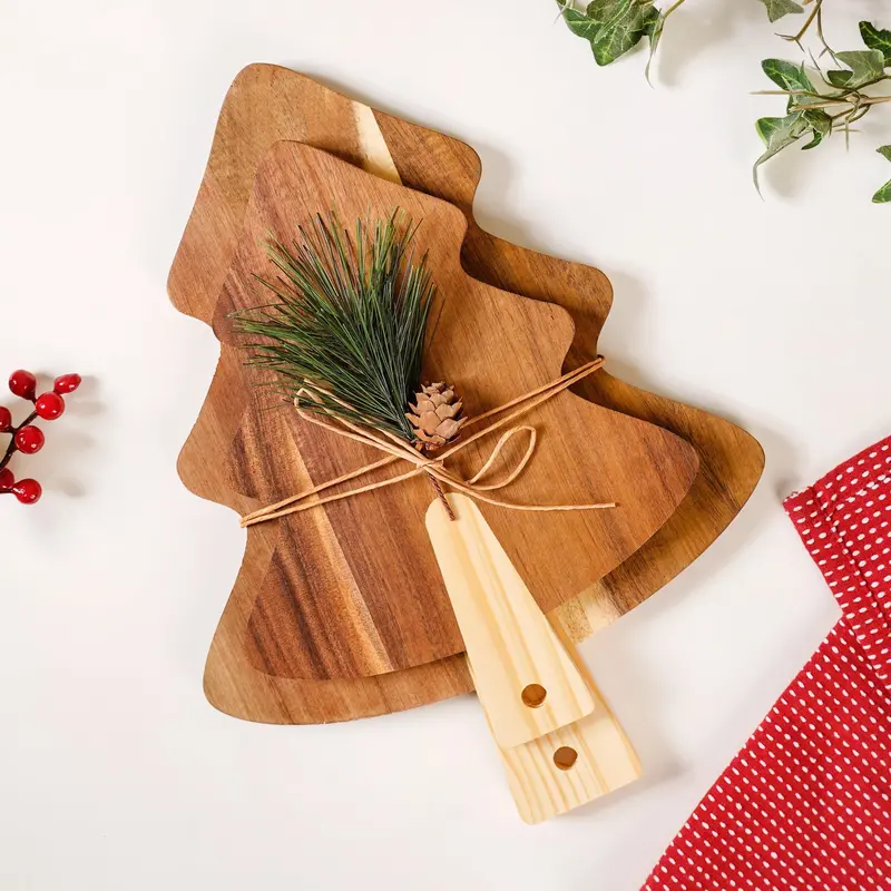 Rustic Wooden Tree Platter With Pinecone Accents (2-Piece) 1