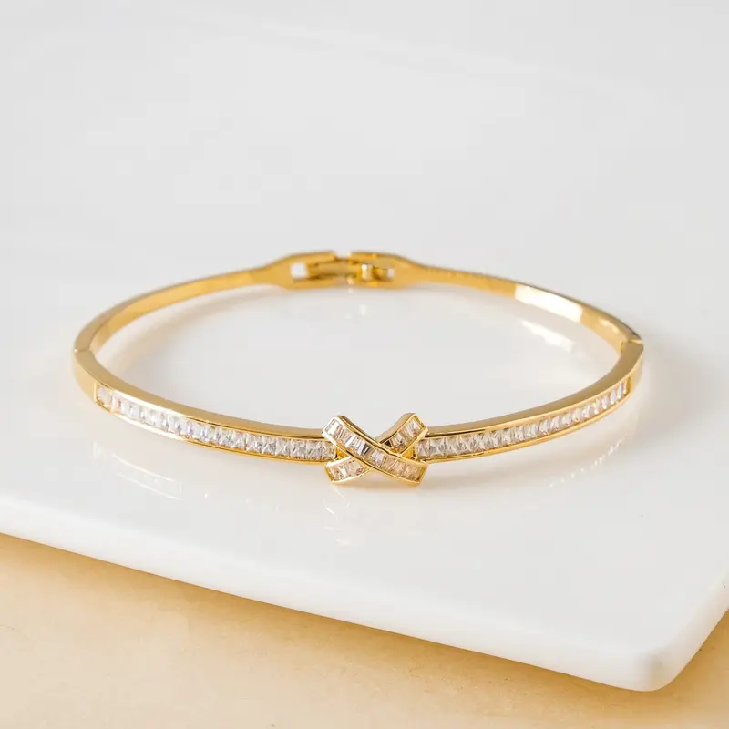 Sacred Sparkle Cross Pendant Bracelet In 14K Gold 1
