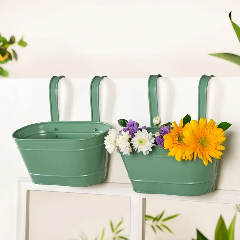 Sage Green Decorative Hanging Planter – 2-Pack Indoor/Outdoor Display 1