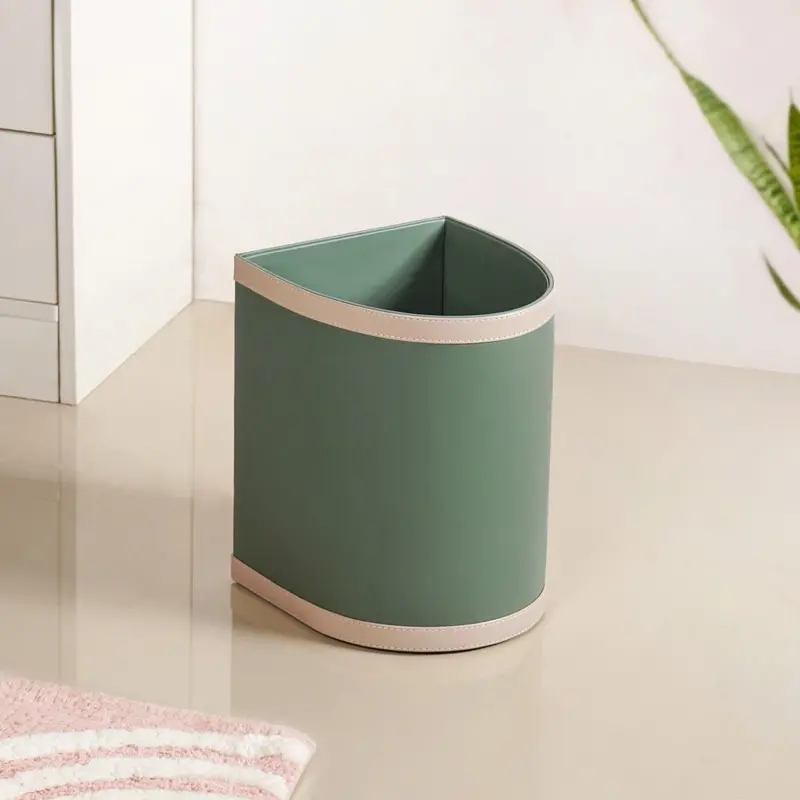 Sage Green Faux Leather Decorative Waste Bin 1
