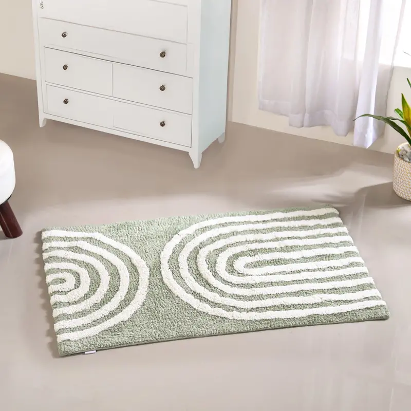Sage Green Textured Tufted Cotton Non-Slip Mat – 82X52Cm 1