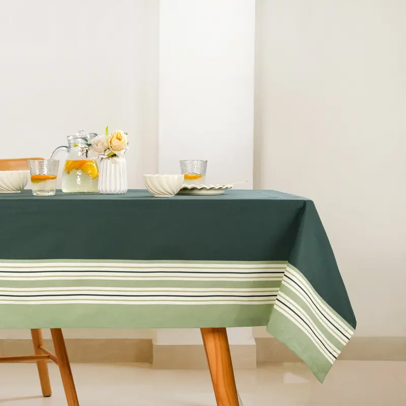 Sage Stripes Water-Resistant Table Cover – 8-Seater (274X152Cm) 1