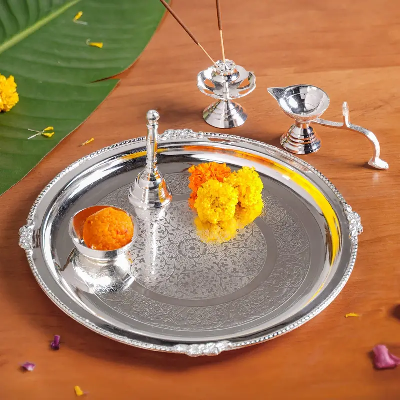 Sankalp Pooja Thali Set – 5-Piece With Diya And Bell 1