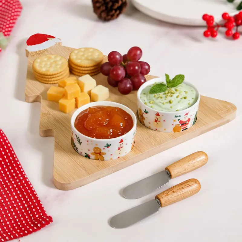 Santa Hat–Shaped Cheese Board Set With Bowls, Spreader & Knives (5-Piece) 1