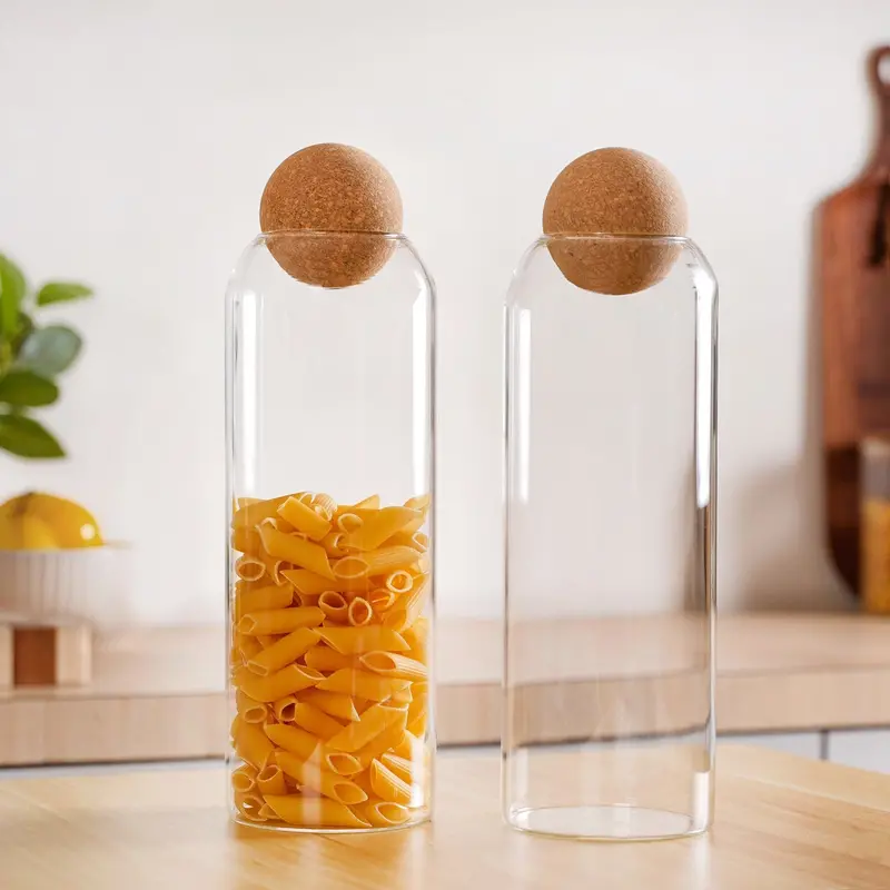 Scandinavian-Style Glass Storage Jars With Cork Ball Lids – 2 X 1300Ml 1