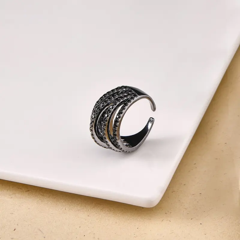 Sculpted Layered Oxidized Silver Ring 1