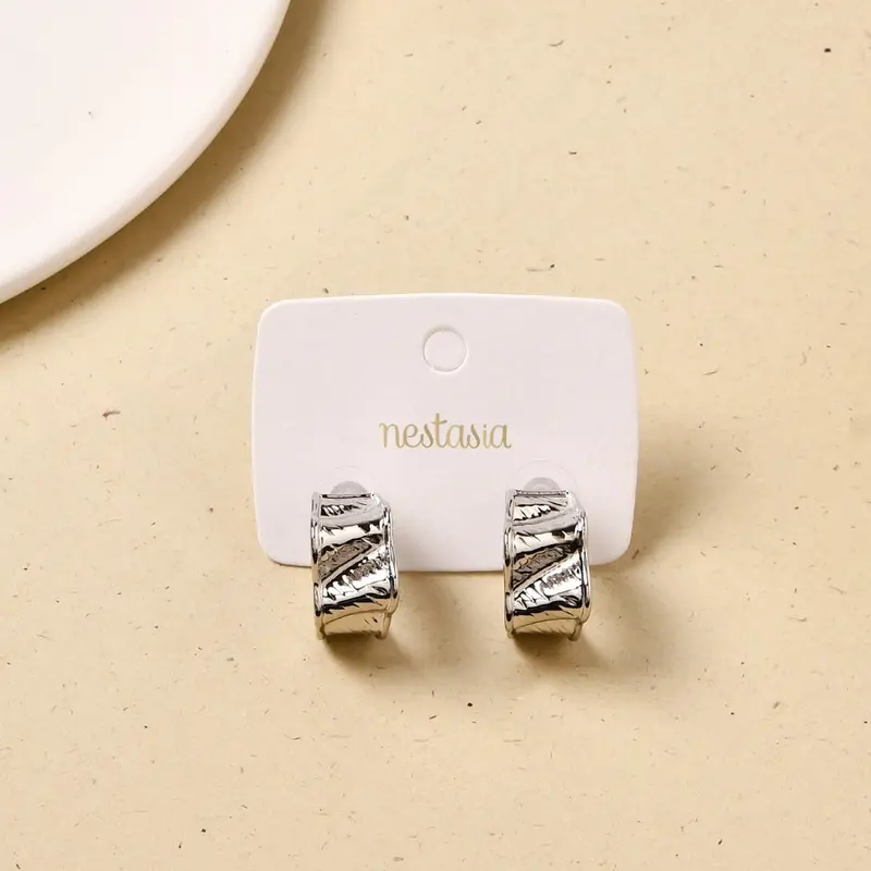 Sculpted Wave–Design Silver Hoop Earrings 1